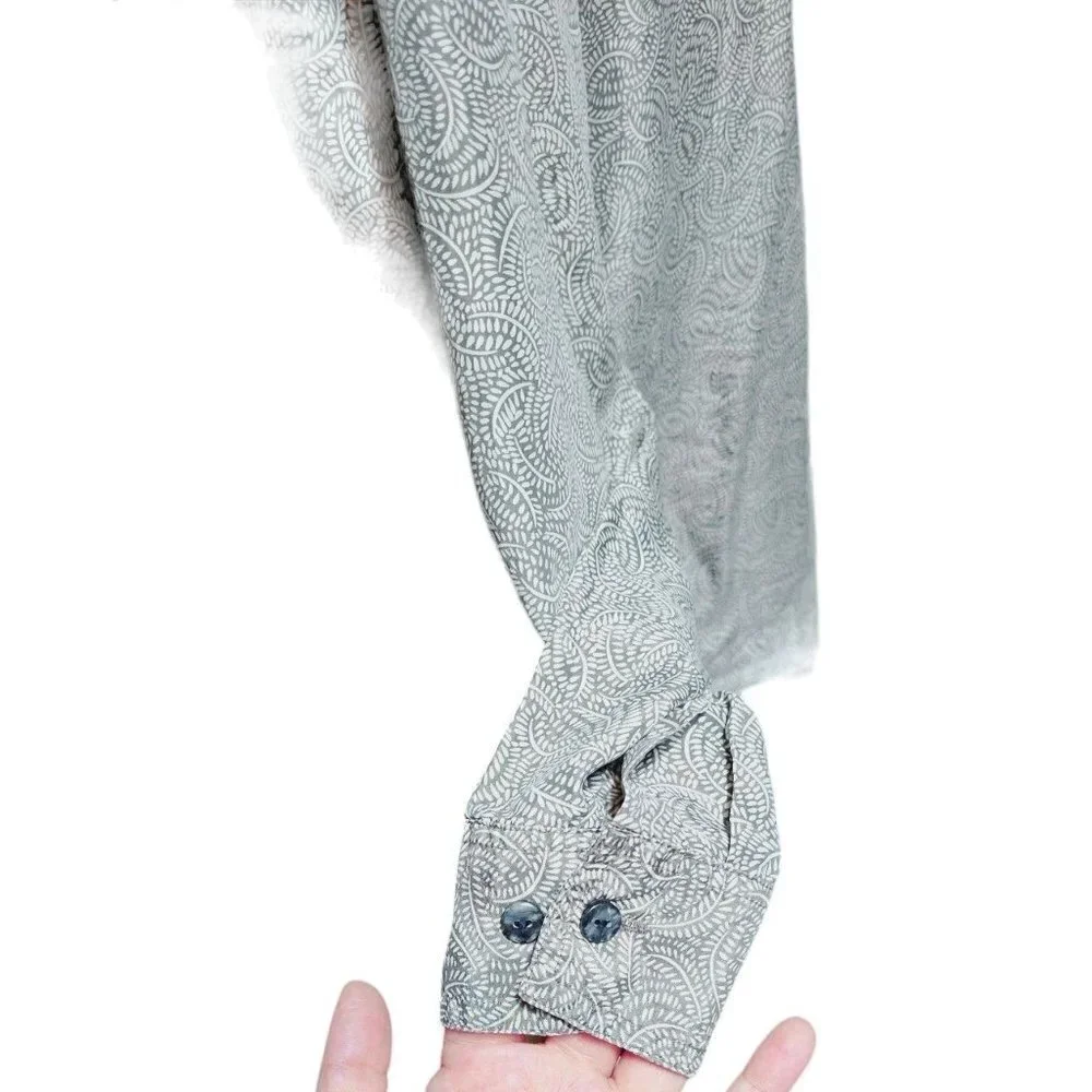 Vintage Whistle gray & white silk button down long sleeve western blouse size S - Picture 7 of 10